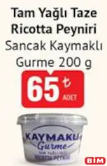 SANCAK KAYMAKLI GURME TAM YAĞLI TAZE RİCOTTA PEYNİRİ 200 G fiyat ve kampanya bilgisi